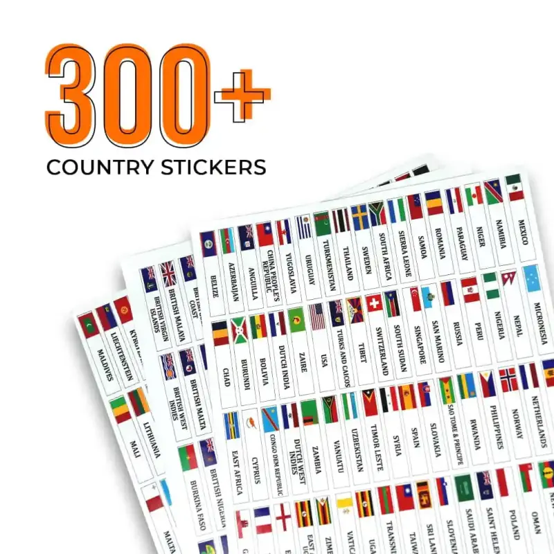 300+ Country Names with Flag Laminated Stickers