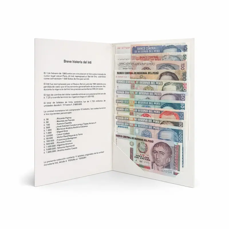 Peru 10 – 1000000 soles 1987-90  Set of 11 Banknotes with Folder