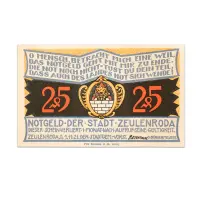 Germany 25 pfenning 1921 Notgeld - City of Zeulenroda - 100 years old