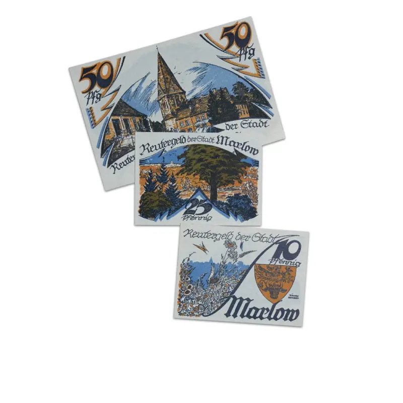 Germany 10, 25, 50 pfennig 1922 City of Marlow Notegeld Set of 3