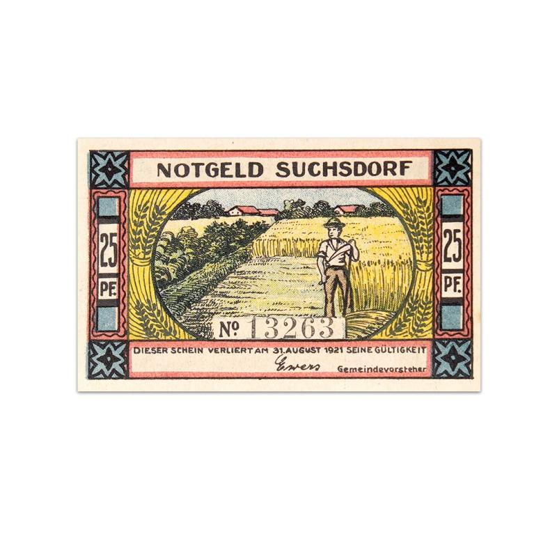 Germany 25 pfenning 1921 Notgeld - Municipality of Suchsdorf - 103 years old