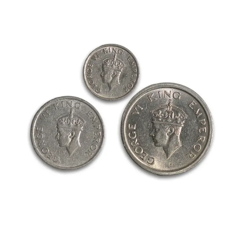 India 1947 Quarter, Half & One Rupee Nickel coins - Set of 3