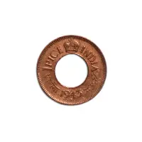 British India 1 Pice 1943 King George VI Coin Bombay Mint