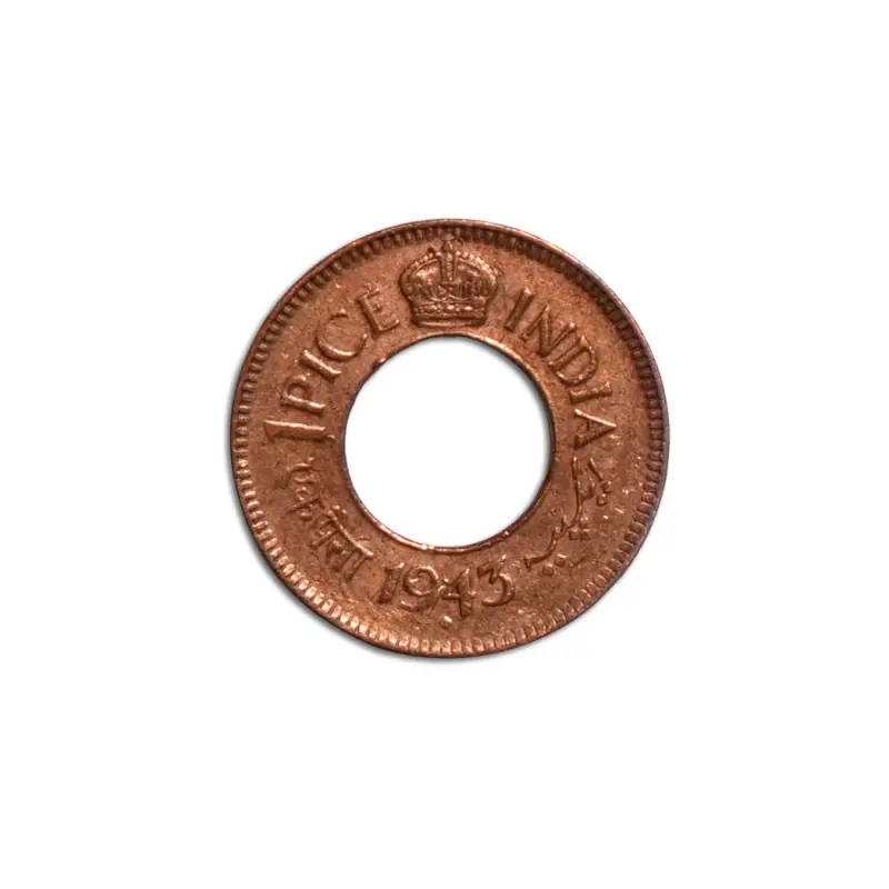British India 1 Pice 1943 King George VI Coin Bombay Mint