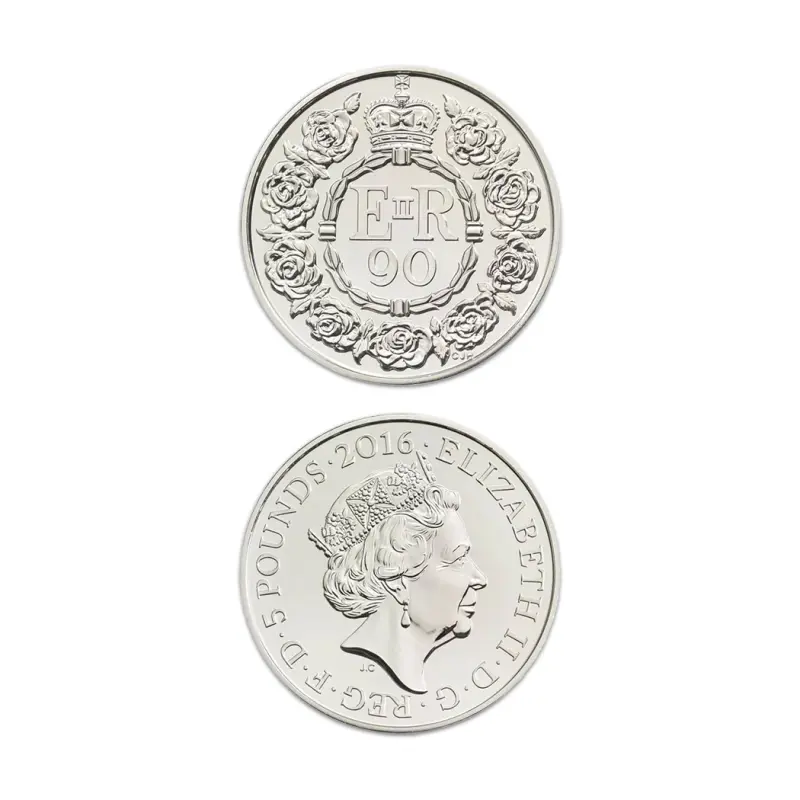Queen Elizabeth II 90th Birthday 2016 5£ Official Royal mint BU Coin with Stamps