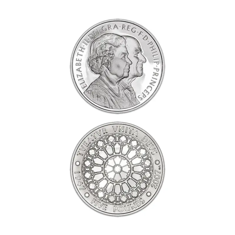 Royal Diamond Wedding Anniversary 2007 5£ BU Coin with Stamps