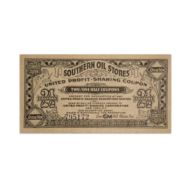 USA Southern Oil Stores United Profit 2½ Cent -Sharing Coupon 1930