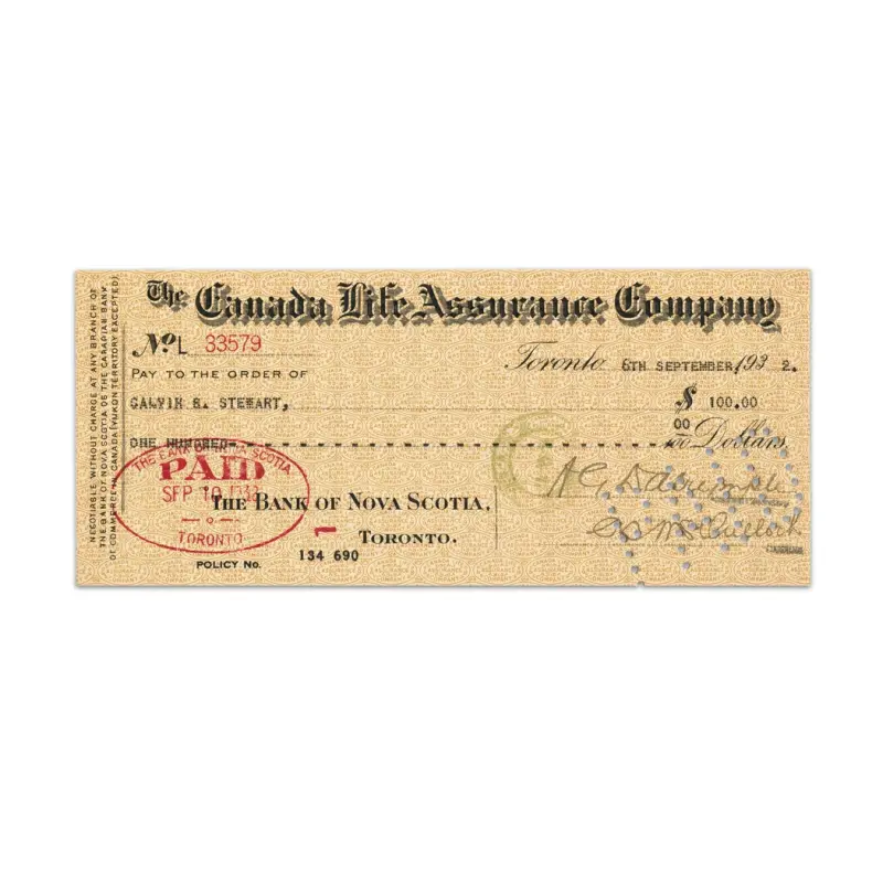 Canada 1930's Bank of nova Scotia Check with Newfoundland Tax Stamp