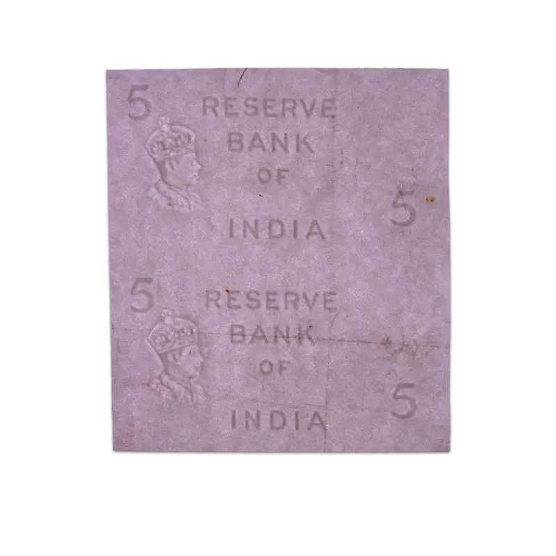 British India King George VI 5 Rupees 1938 Rare Watermark 2 Notes uncut sheet