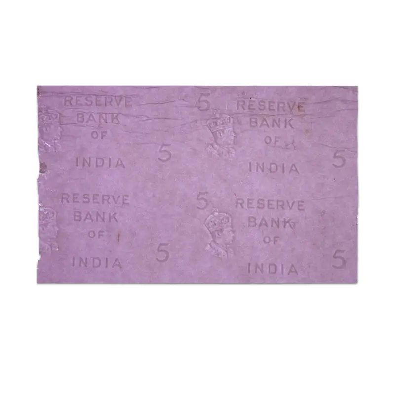 British India King George VI 5 Rupees 1938 Rare Watermark 4 Notes uncut sheet
