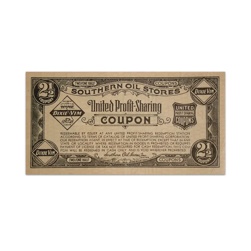 USA Southern Oil Stores United Profit 2½ Cent -Sharing Coupon 1930