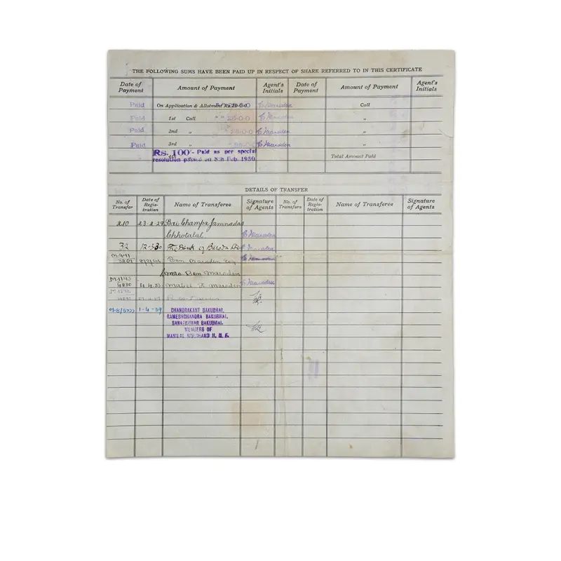 Monogram Mills Share Certificate 1928 -1959